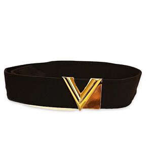 Louis Vuitton Black Fabric Belt from Coat - V-Buckle Gold Hardware